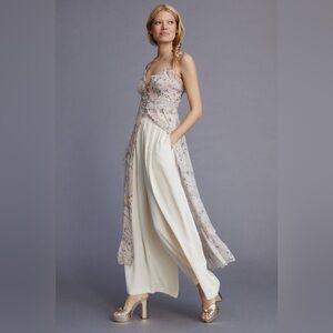 NWT Anthropologie Floral Sheer Curtain Tunic Maxi Dress Pink Neutral Small flaw